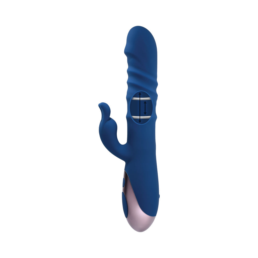 EVOLVED THE RINGER RECHARGEABLE THRUSTING SILICONE RABBIT VIBRATOR BLUE