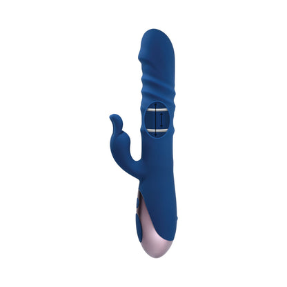EVOLVED THE RINGER RECHARGEABLE THRUSTING SILICONE RABBIT VIBRATOR BLUE