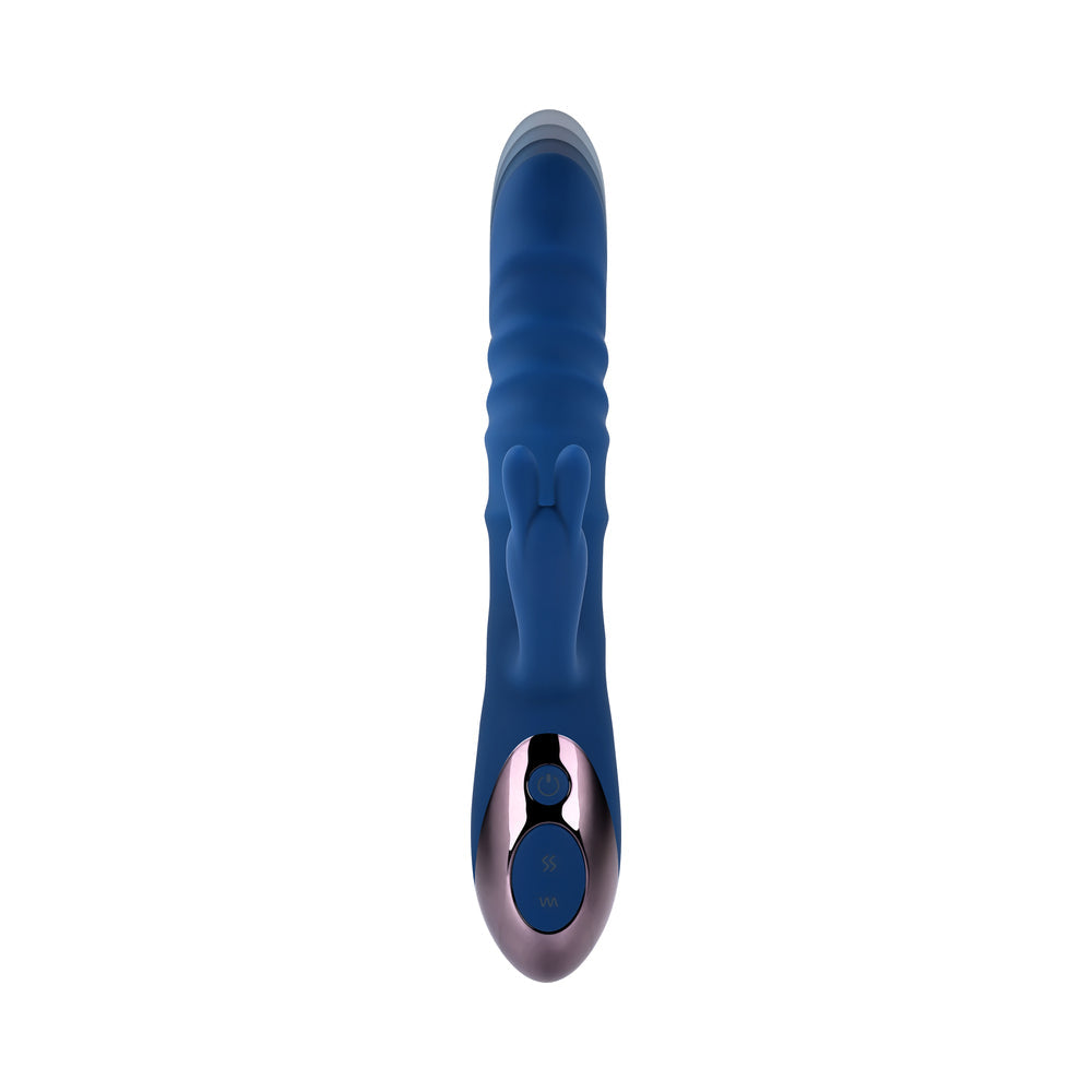 EVOLVED THE RINGER RECHARGEABLE THRUSTING SILICONE RABBIT VIBRATOR BLUE