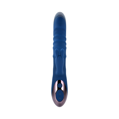 EVOLVED THE RINGER RECHARGEABLE THRUSTING SILICONE RABBIT VIBRATOR BLUE