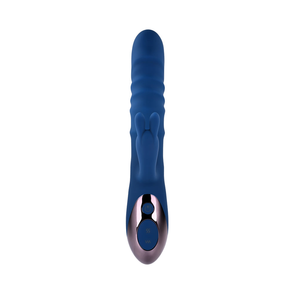 EVOLVED THE RINGER RECHARGEABLE THRUSTING SILICONE RABBIT VIBRATOR BLUE