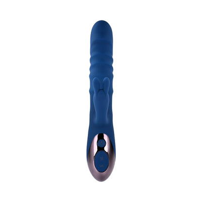 EVOLVED THE RINGER RECHARGEABLE THRUSTING SILICONE RABBIT VIBRATOR BLUE