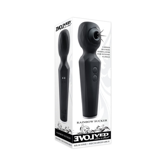 EVOLVED RAINBOW SUCKER LIGHT-UP RECHARGEABLE DUAL-FUNCTION SILICONE SUCTION WAND VIBRATOR BLACK
