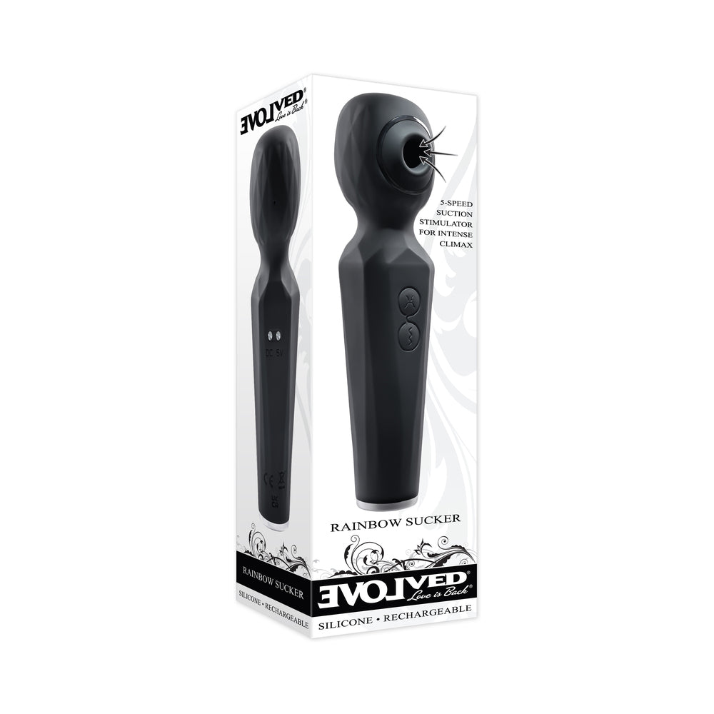 EVOLVED - RAINBOW SUCKER LIGHT-UP RECHARGEABLE DUAL-FUNCTION SILICONE SUCTION WAND VIBRATOR BLACK