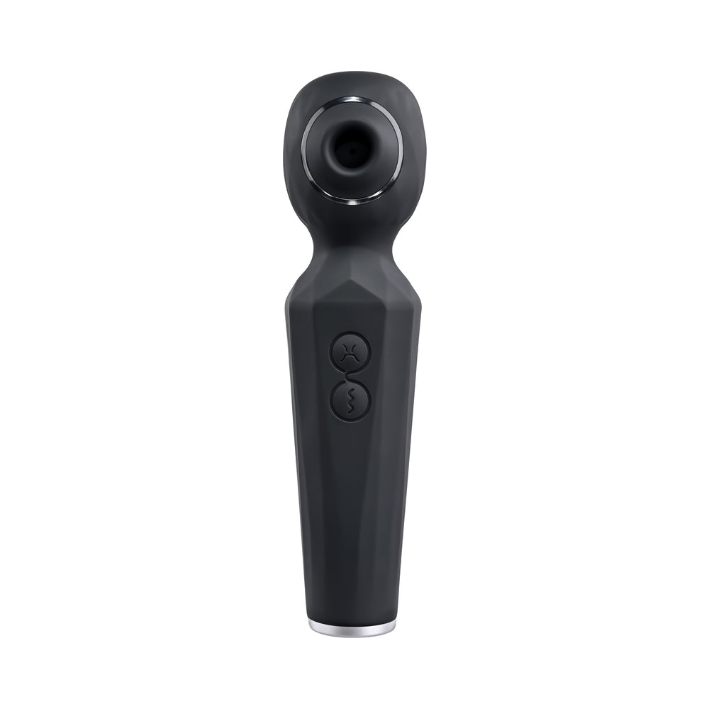 EVOLVED RAINBOW SUCKER LIGHT-UP RECHARGEABLE DUAL-FUNCTION SILICONE SUCTION WAND VIBRATOR BLACK