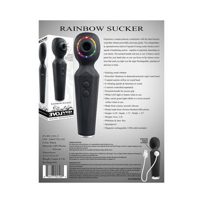 EVOLVED RAINBOW SUCKER LIGHT-UP RECHARGEABLE DUAL-FUNCTION SILICONE SUCTION WAND VIBRATOR BLACK