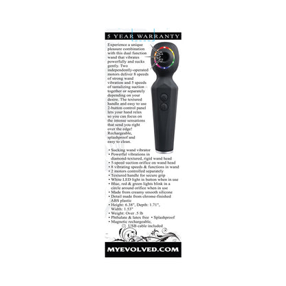 EVOLVED - RAINBOW SUCKER LIGHT-UP RECHARGEABLE DUAL-FUNCTION SILICONE SUCTION WAND VIBRATOR BLACK