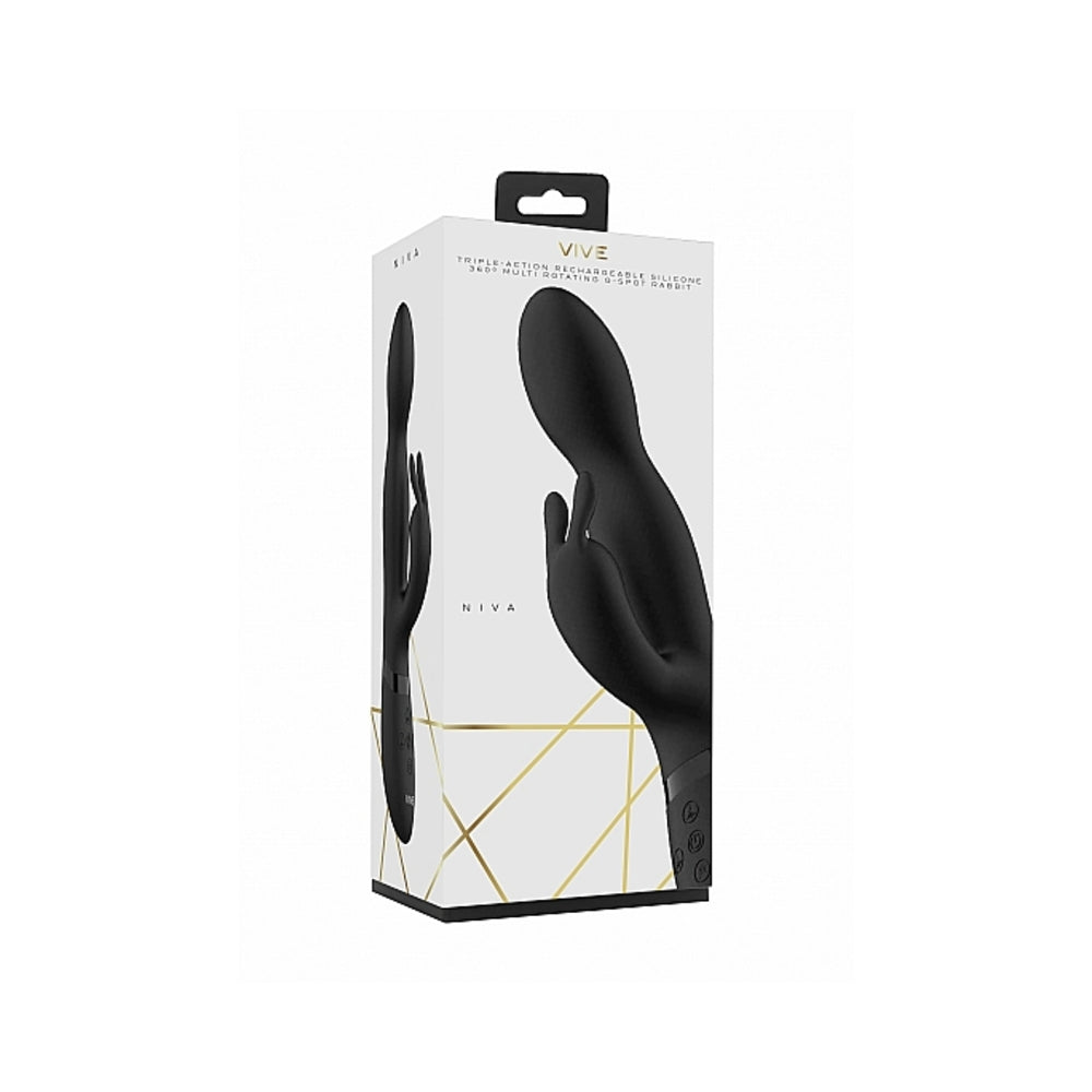 VIVE NIVA RECHARGEABLE 360° ROTATING SILICONE RABBIT VIBRATOR BLACK
