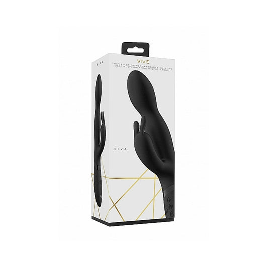 VIVE NIVA RECHARGEABLE 360° ROTATING SILICONE RABBIT VIBRATOR BLACK