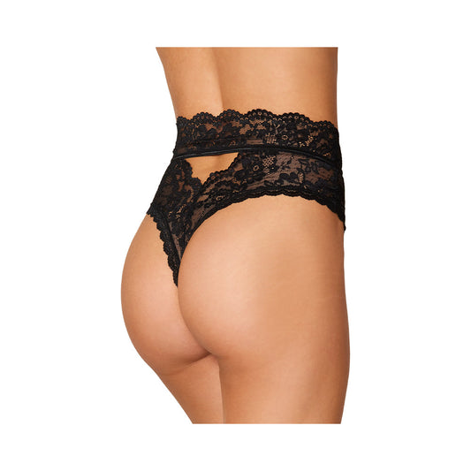 DREAMGIRL HIGH-WAIST SCALLOP LACE PANTY WITH KEYHOLE BACK BLACK S