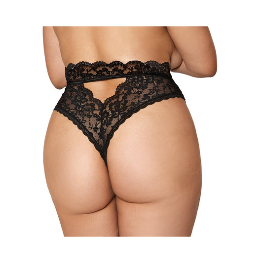 DREAMGIRL HIGH-WAIST SCALLOP LACE PANTY WITH KEYHOLE BACK BLACK 2XL