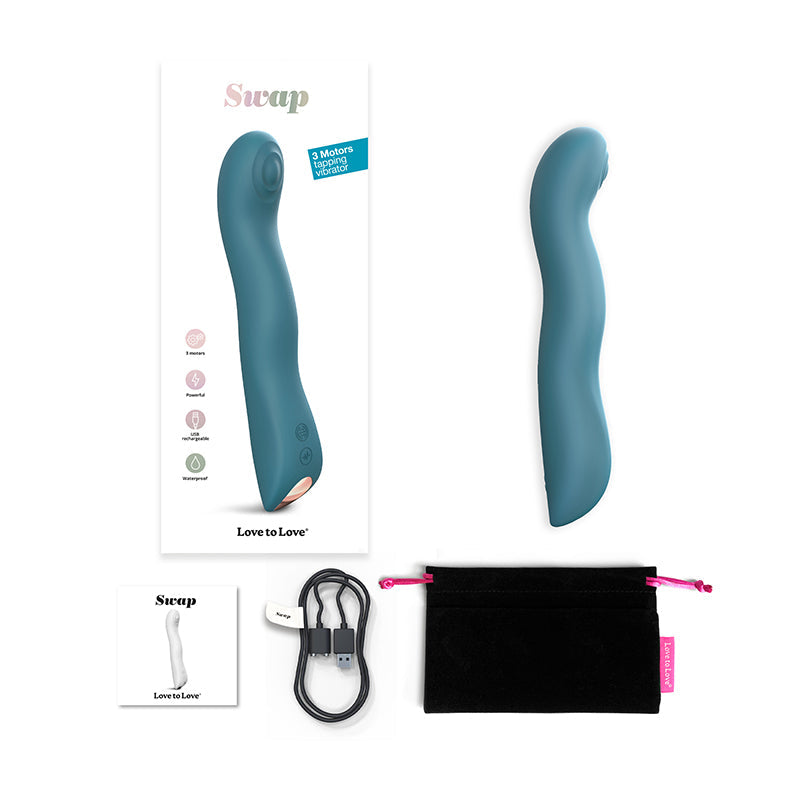 LOVE TO LOVE SWAP RECHARGEABLE TRIPLE MOTOR TAPPING SILICONE G-SPOT VIBRATOR TEAL ME