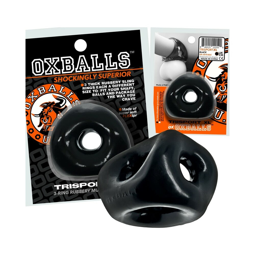 OXBALLS - TIRACHINAS DE 3 ANILLOS GRUESOS TRI-SPORT XL NEGRO