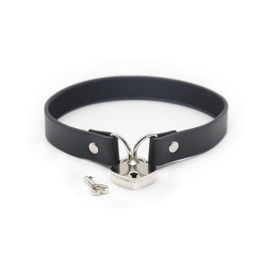 PLE''SUR - PVC COLLAR WITH HEART LOCK & KEY BLACK BAG PACKAGING