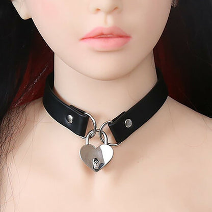 PLE''SUR PVC COLLAR WITH HEART LOCK & KEY BLACK BAG PACKAGING