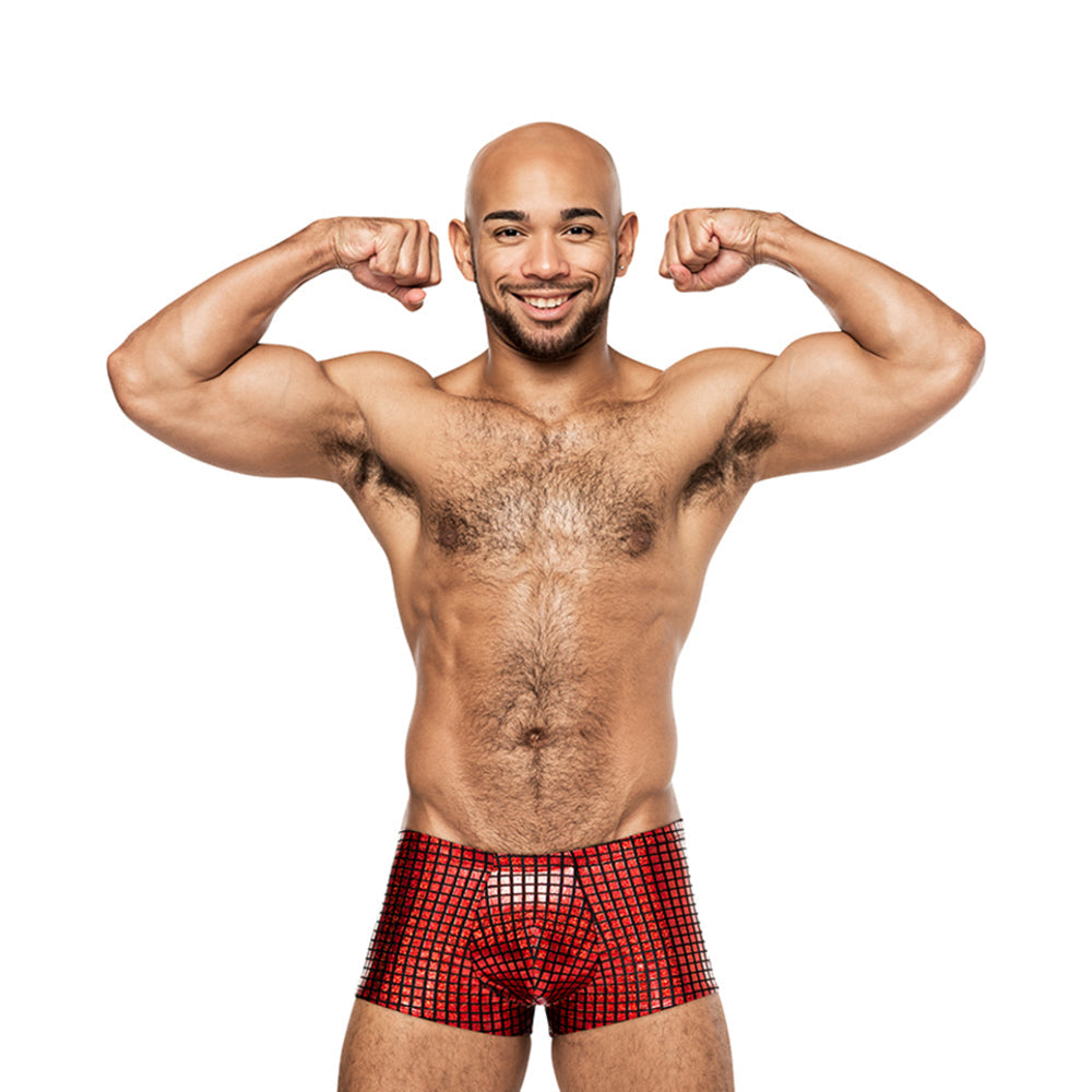 MALE POWER DISCO DESIRE MINI SHORT BLACK/RED M