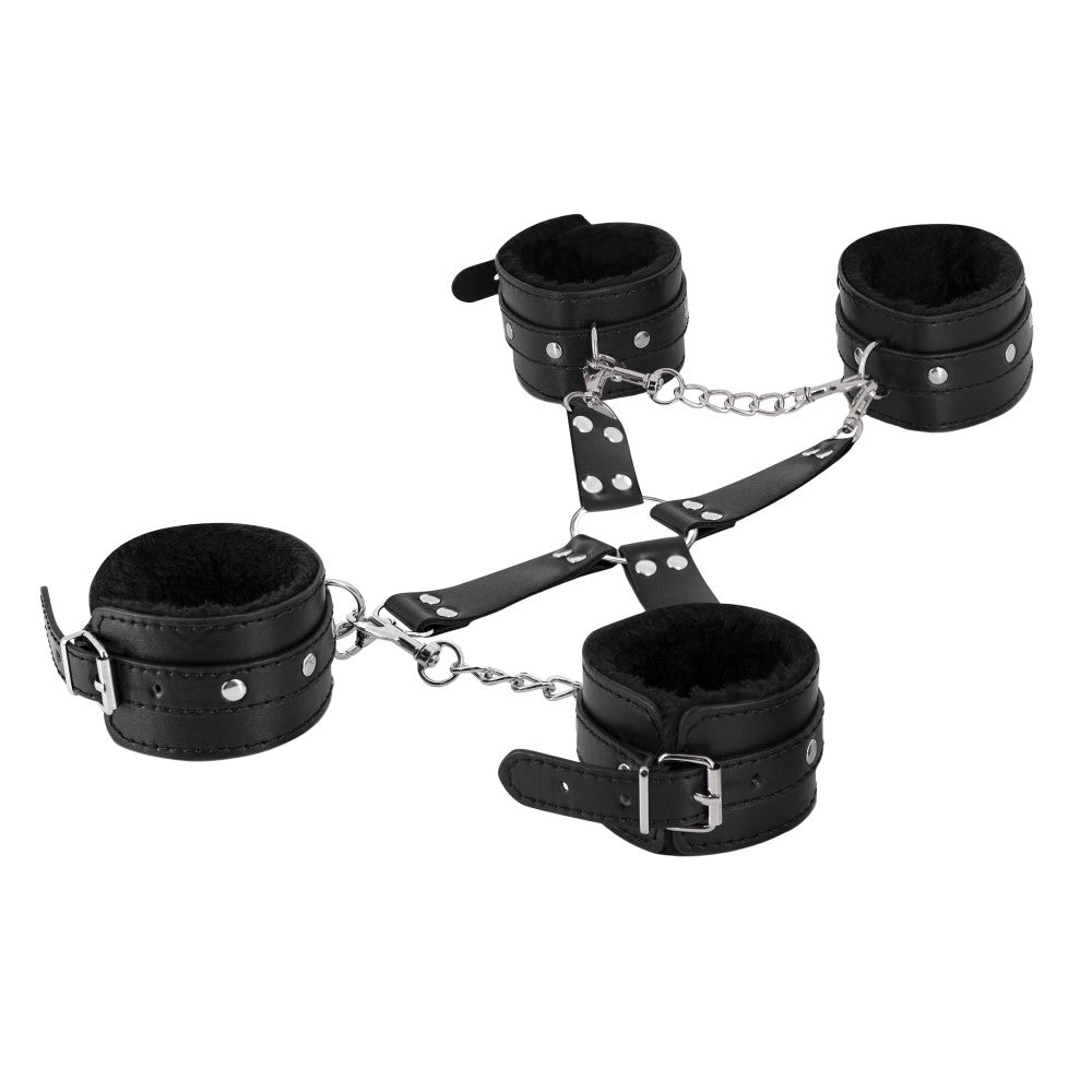 MALE POWER LEATHER ALL 4''S FUZZY CUFF SET BLACK