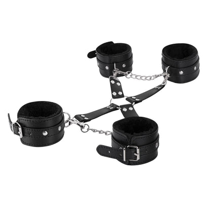 MALE POWER LEATHER ALL 4''S FUZZY CUFF SET BLACK