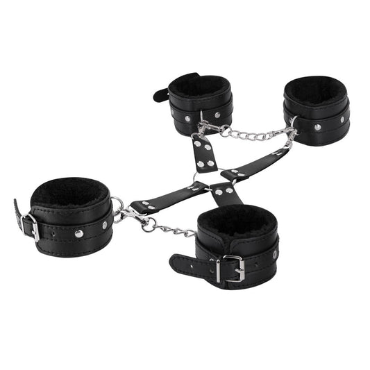 MALE POWER LEATHER ALL 4''S FUZZY CUFF SET BLACK