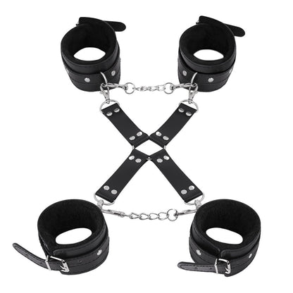 MALE POWER LEATHER ALL 4''S FUZZY CUFF SET BLACK