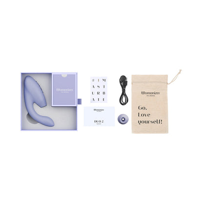 WOMANIZER - DUO 2 RECHARGEABLE DUAL STIMULATION PLEASURE AIR AND G-SPOT VIBRATOR LILAC