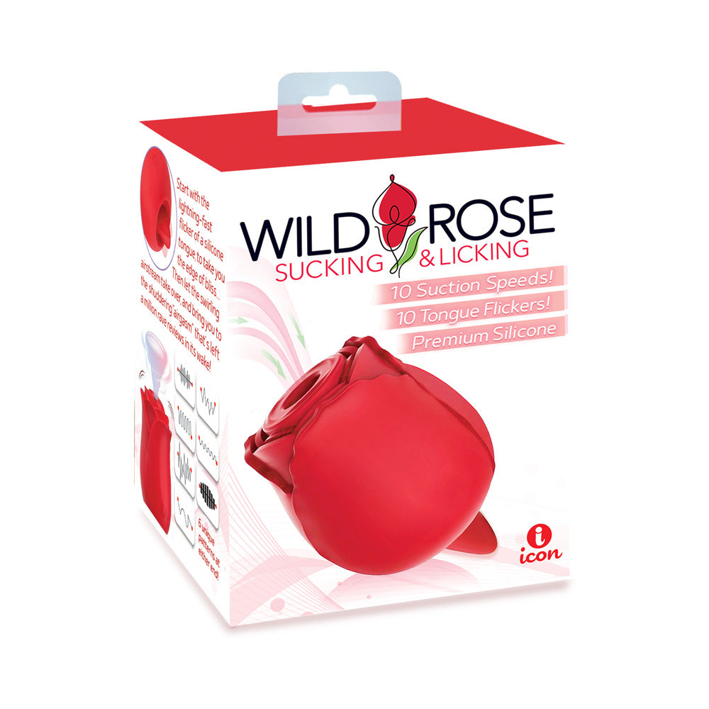 ICON BRANDS - WILD ROSE AND TONGUE SUCKING AND LICKING VIBRATOR RED