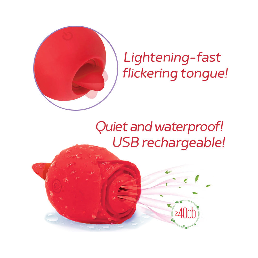 ICON BRANDS - WILD ROSE AND TONGUE SUCKING AND LICKING VIBRATOR RED