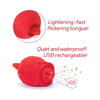 ICON BRANDS - WILD ROSE AND TONGUE SUCKING AND LICKING VIBRATOR RED