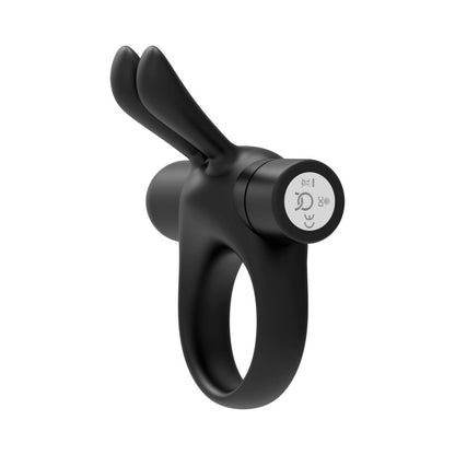 FORTO - BUNNY RECHARGEABLE SILICONE VIBRATING COCKRING WITH STIMULATING EARS BLACK