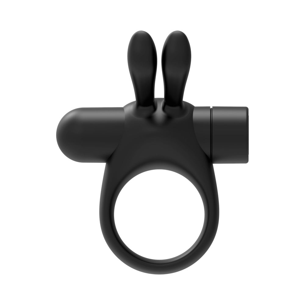 FORTO - BUNNY RECHARGEABLE SILICONE VIBRATING COCKRING WITH STIMULATING EARS BLACK