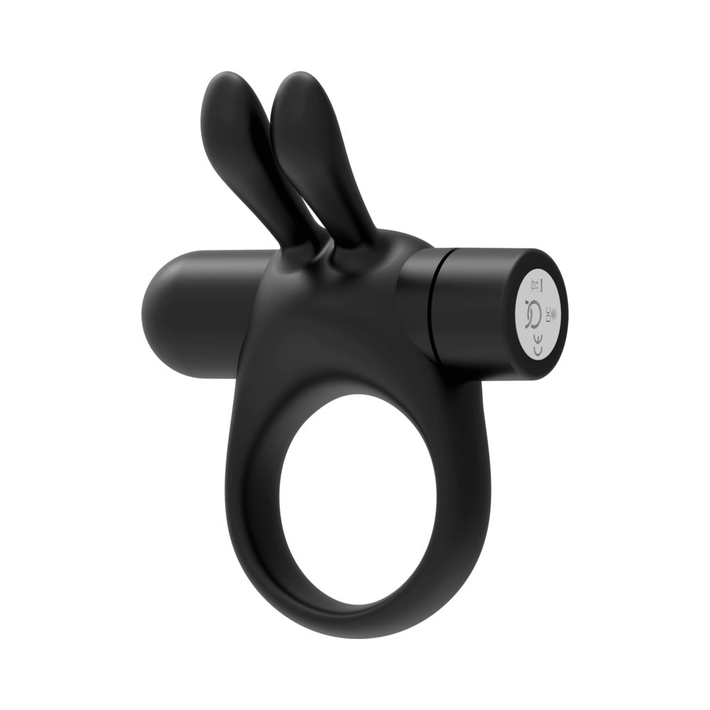 FORTO - BUNNY RECHARGEABLE SILICONE VIBRATING COCKRING WITH STIMULATING EARS BLACK