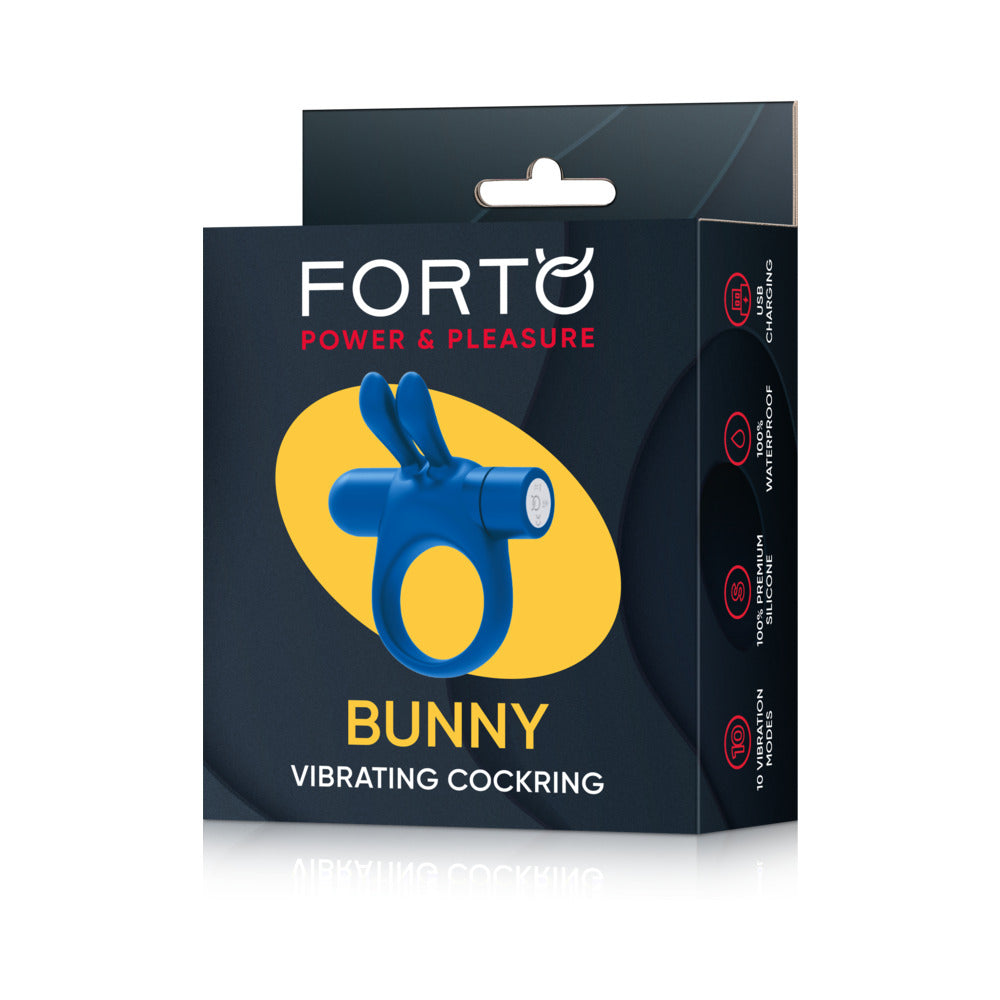 FORTO BUNNY RECHARGEABLE SILICONE VIBRATING COCKRING WITH STIMULATING EARS BLUE