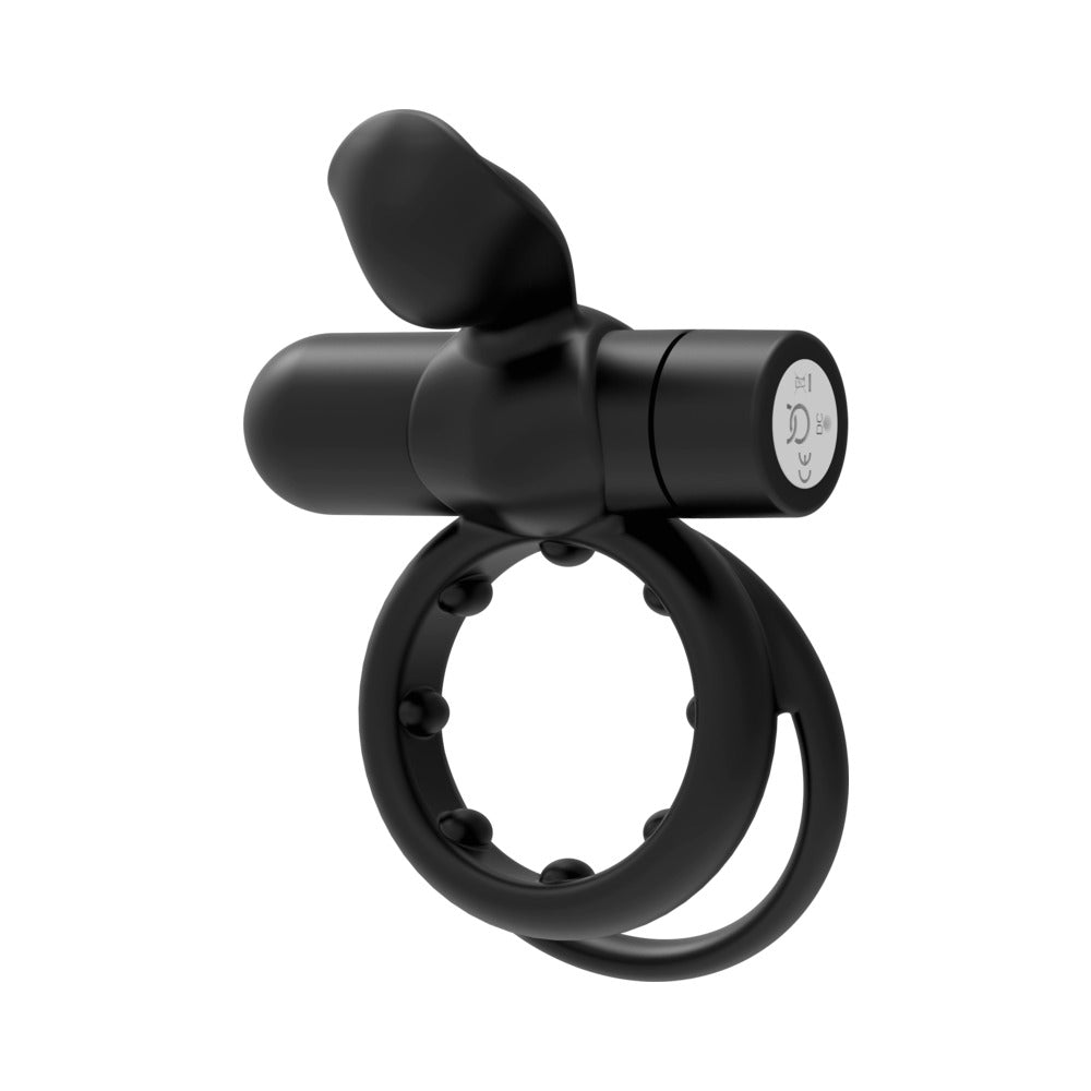 FORTO POINTER RECHARGEABLE SILICONE VIBRATING DUAL COCKRING WITH EXTERNAL STIMULATOR BLACK