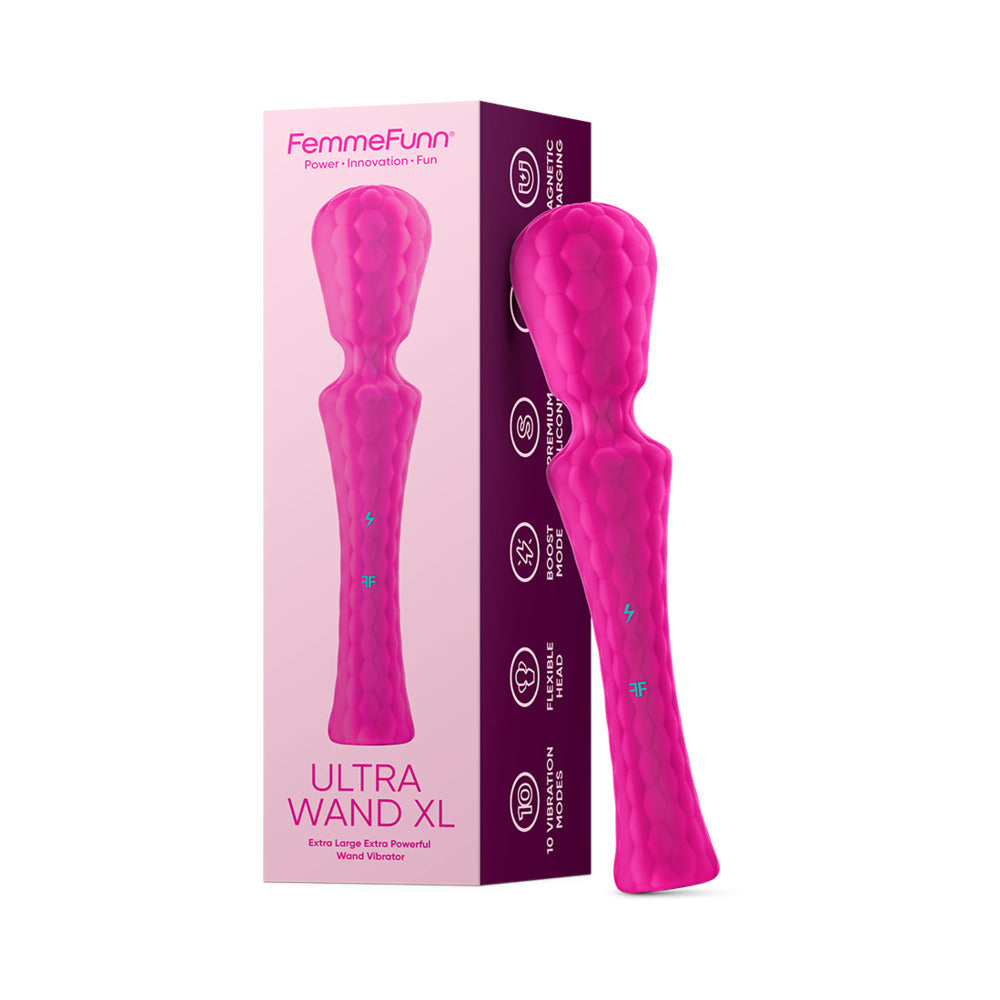 FEMMEFUNN ULTRA WAND XL RECHARGEABLE FLEXIBLE TEXTURED SILICONE VIBRATOR PINK