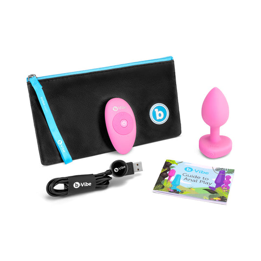 B-VIBE VIBRATING HEART ANAL PLUG WITH HEART-SHAPED JEWEL BASE SMALL/MEDIUM PINK