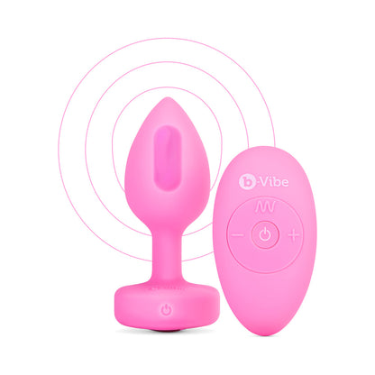 B-VIBE VIBRATING HEART ANAL PLUG WITH HEART-SHAPED JEWEL BASE SMALL/MEDIUM PINK