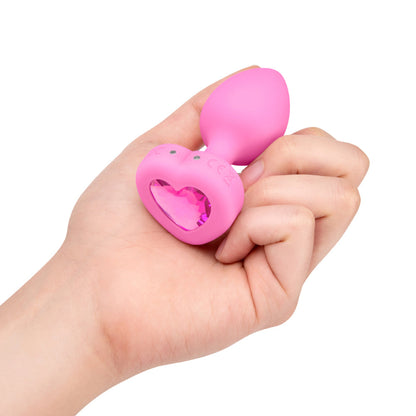B-VIBE - VIBRATING HEART ANAL PLUG WITH HEART-SHAPED JEWEL BASE SMALL/MEDIUM PINK