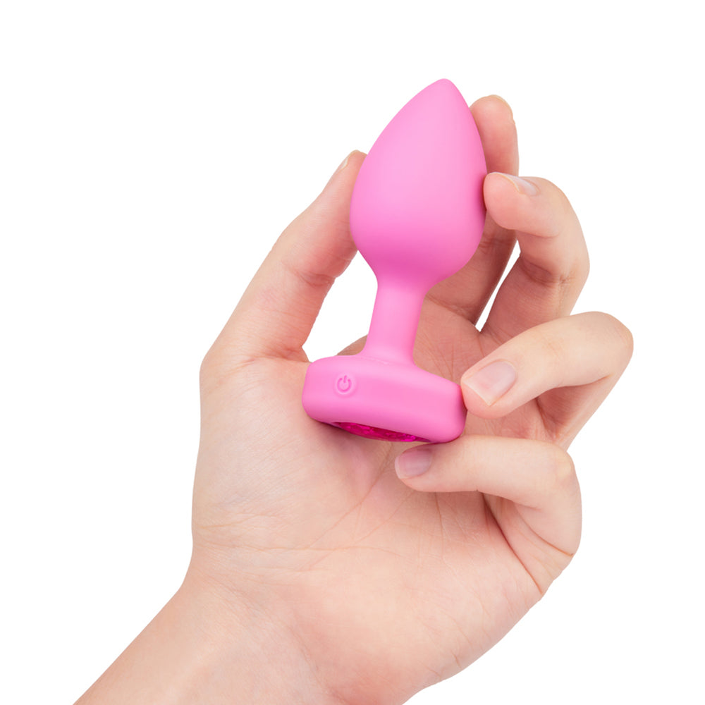 B-VIBE - VIBRATING HEART ANAL PLUG WITH HEART-SHAPED JEWEL BASE SMALL/MEDIUM PINK