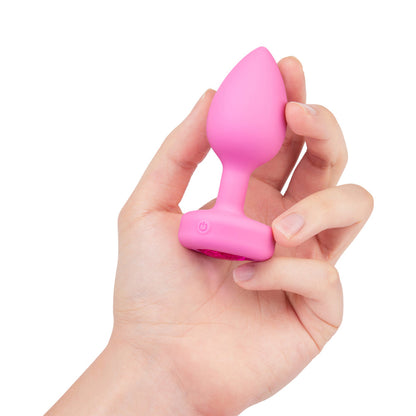 B-VIBE - VIBRATING HEART ANAL PLUG WITH HEART-SHAPED JEWEL BASE SMALL/MEDIUM PINK