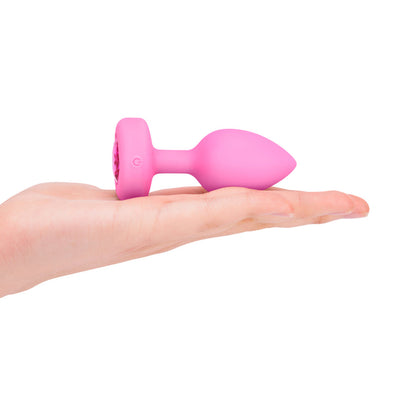 B-VIBE - VIBRATING HEART ANAL PLUG WITH HEART-SHAPED JEWEL BASE SMALL/MEDIUM PINK