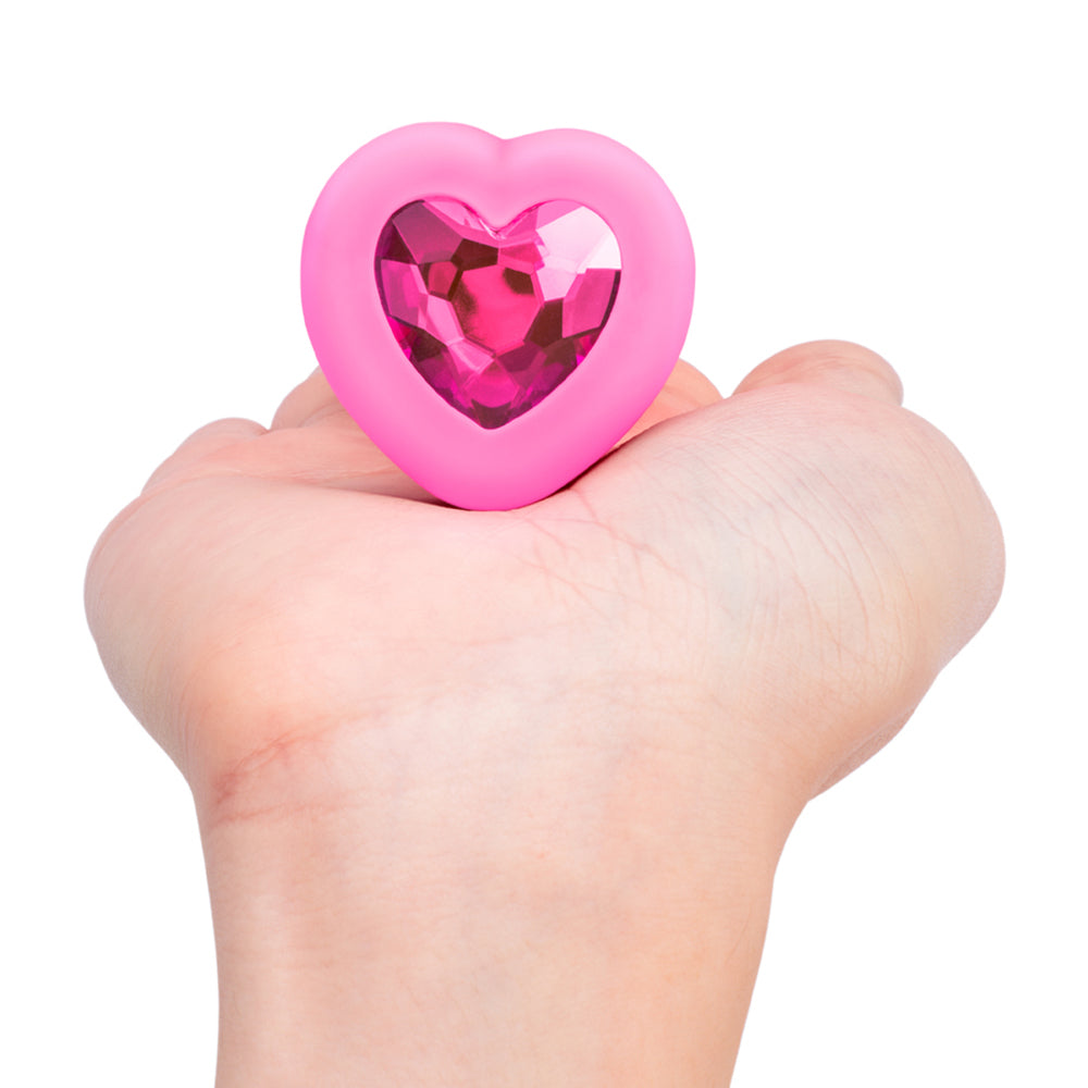 B-VIBE VIBRATING HEART ANAL PLUG WITH HEART-SHAPED JEWEL BASE SMALL/MEDIUM PINK