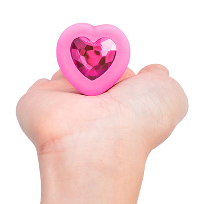 B-VIBE VIBRATING HEART ANAL PLUG WITH HEART-SHAPED JEWEL BASE SMALL/MEDIUM PINK