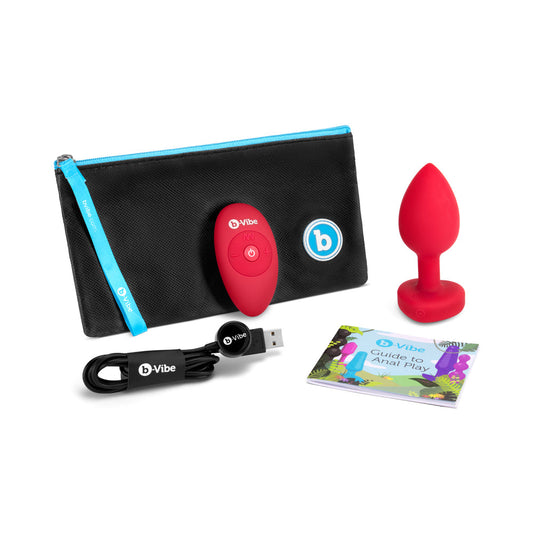 B-VIBE VIBRATING HEART ANAL PLUG WITH HEART-SHAPED JEWEL BASE MEDIUM/LARGE RED
