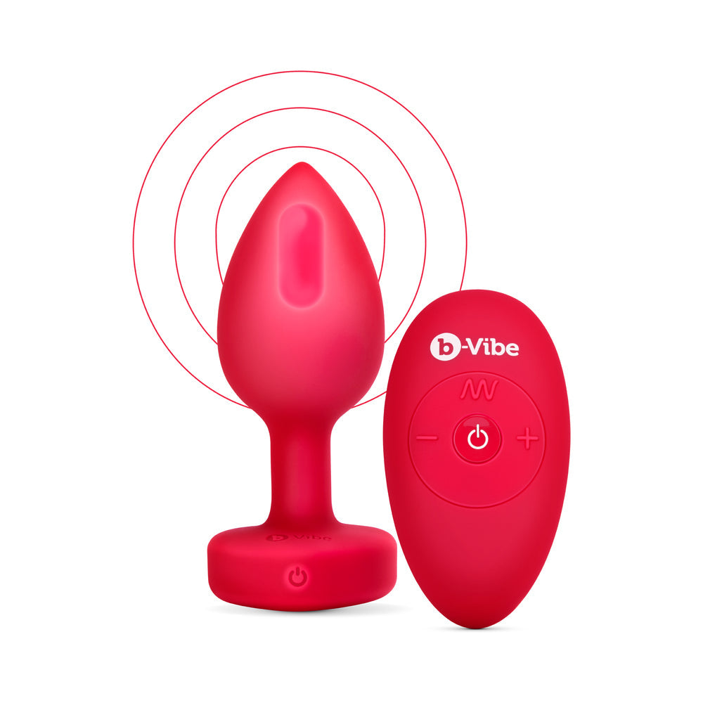 B-VIBE VIBRATING HEART ANAL PLUG WITH HEART-SHAPED JEWEL BASE MEDIUM/LARGE RED