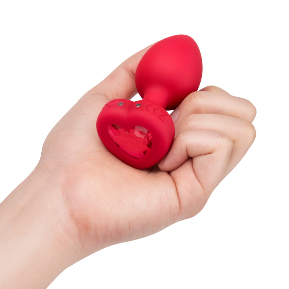 B-VIBE VIBRATING HEART ANAL PLUG WITH HEART-SHAPED JEWEL BASE MEDIUM/LARGE RED