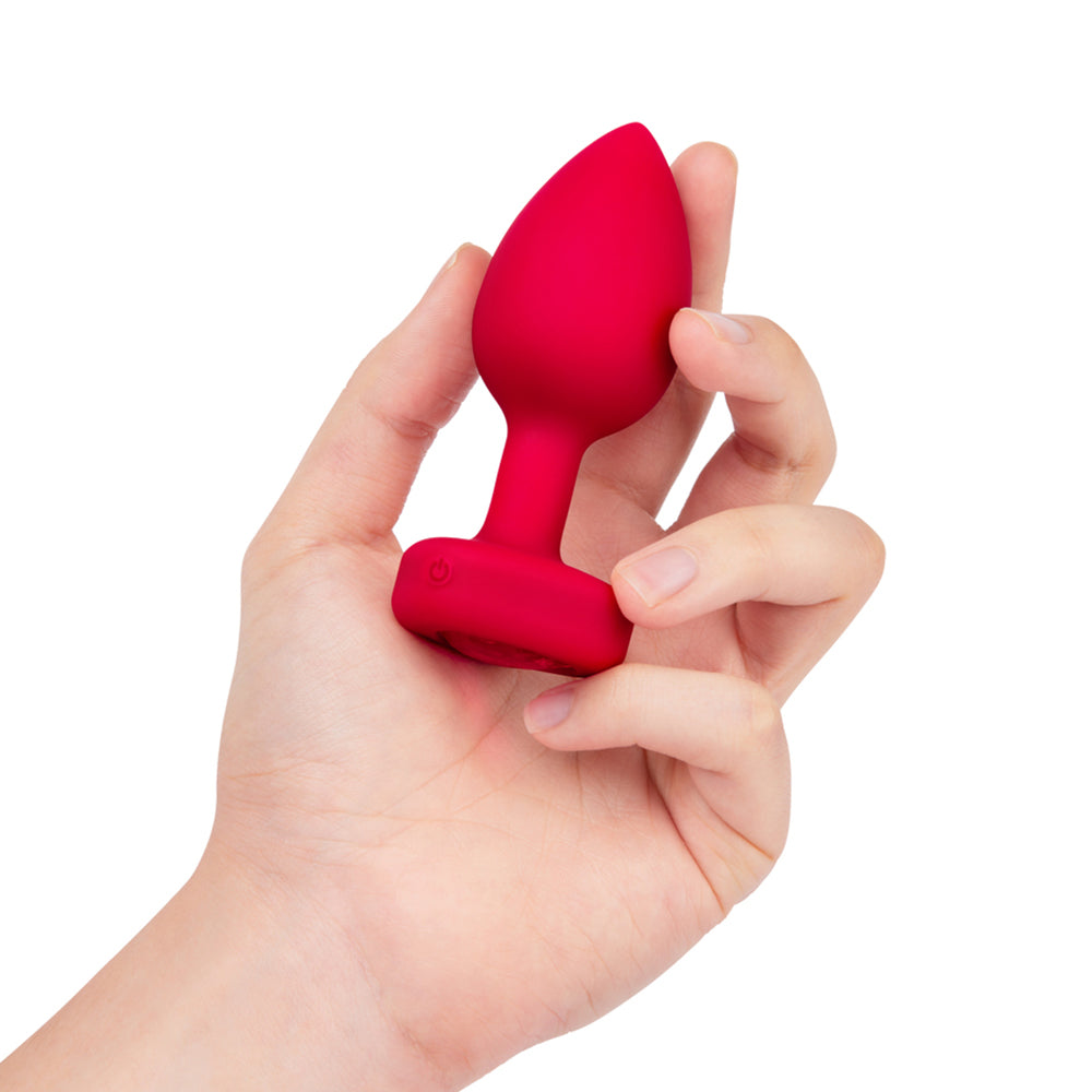 B-VIBE VIBRATING HEART ANAL PLUG WITH HEART-SHAPED JEWEL BASE MEDIUM/LARGE RED