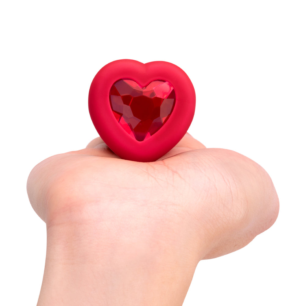 B-VIBE VIBRATING HEART ANAL PLUG WITH HEART-SHAPED JEWEL BASE MEDIUM/LARGE RED