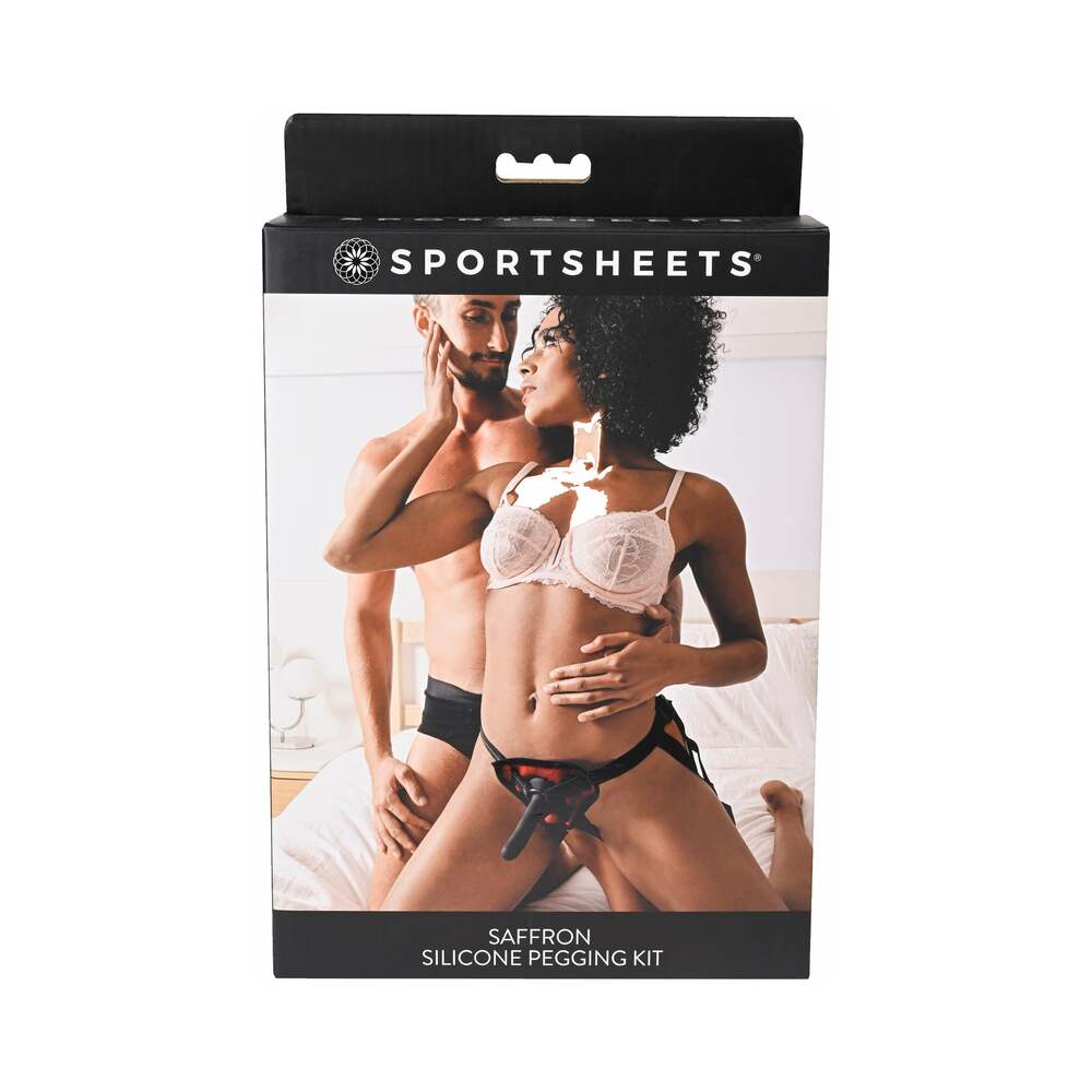 SPORTSHEETS - SAFFRON SILICONE PEGGING KIT WITH ADJUSTABLE STRAP-ON HARNESS & 5 IN. DILDO