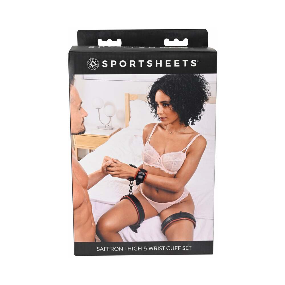 SPORTSHEETS SAFFRON ADJUSTABLE THIGH & WRIST CUFF SET