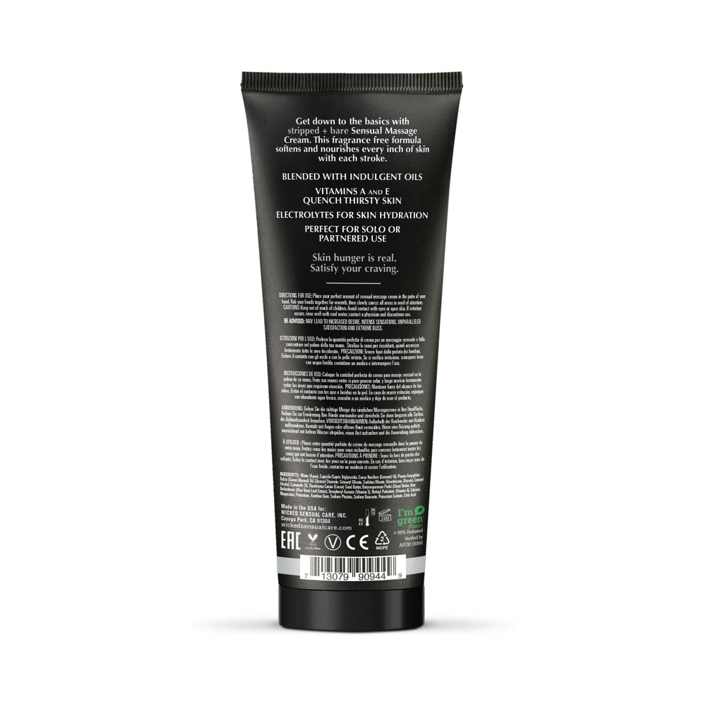 WICKED - STRIPPED + BARE UNSCENTED SENSUAL MASSAGE CREAM 4 OZ.